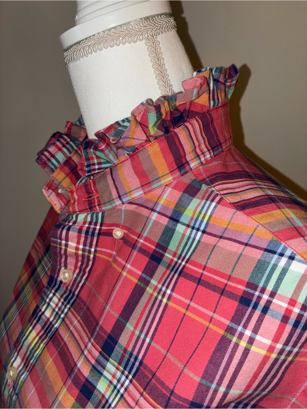 Ruffled Collar Up-Cycled “Girly” Shirt